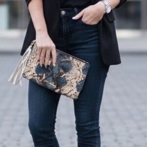 Aimee Kestenberg Snakeskin Embossed Leather Clutch Bag With Tassel